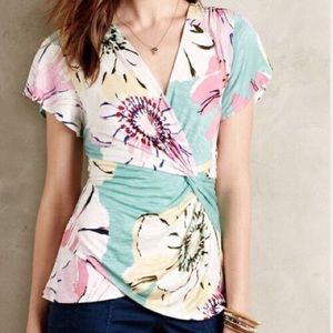 Anthropologie | Deletta Faux Wrap Azores Floral Top. Size XS